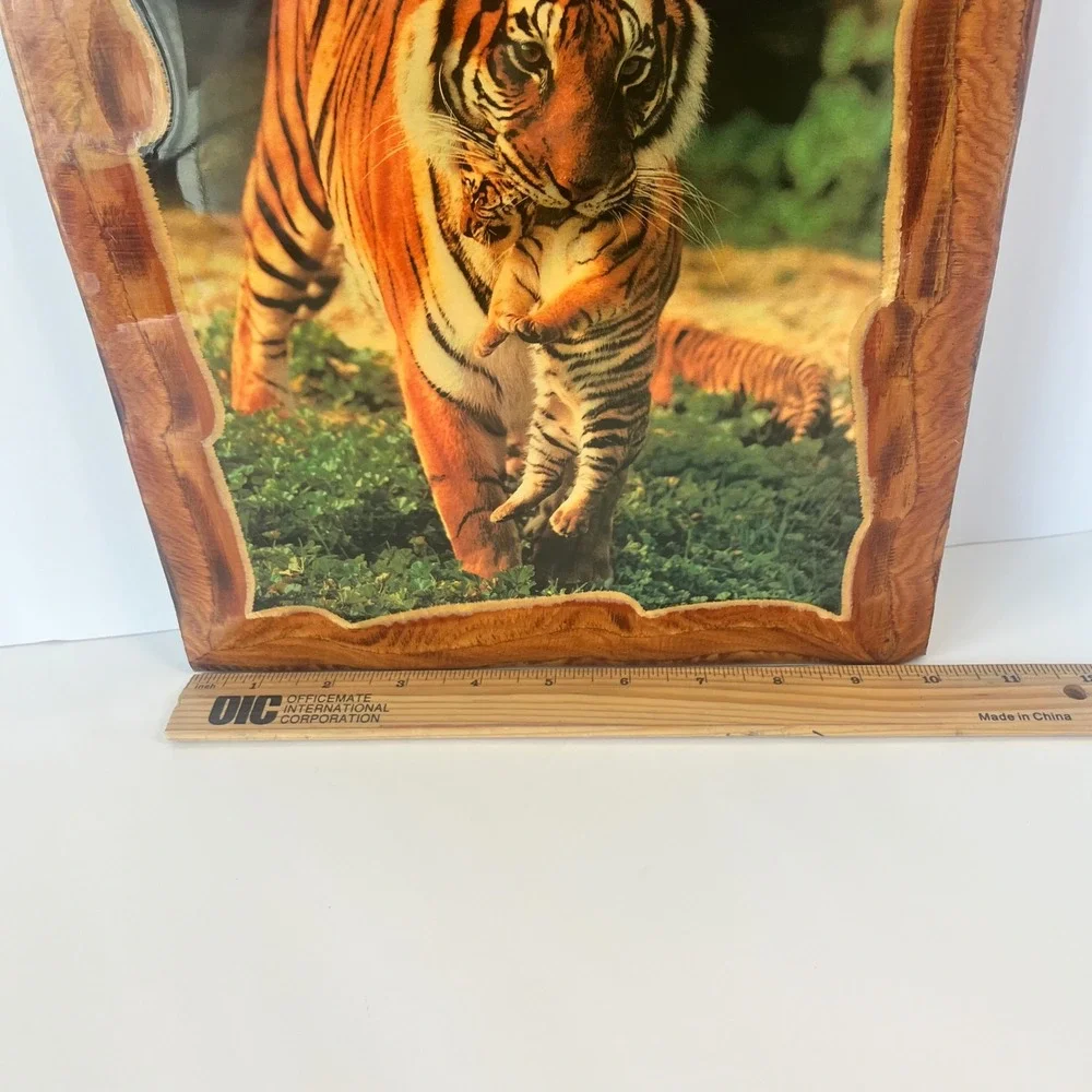 Vintage Tiger and Cub Wood Plaque High Gloss Resin Wildlife Wall Art‎ 9.5x11.5